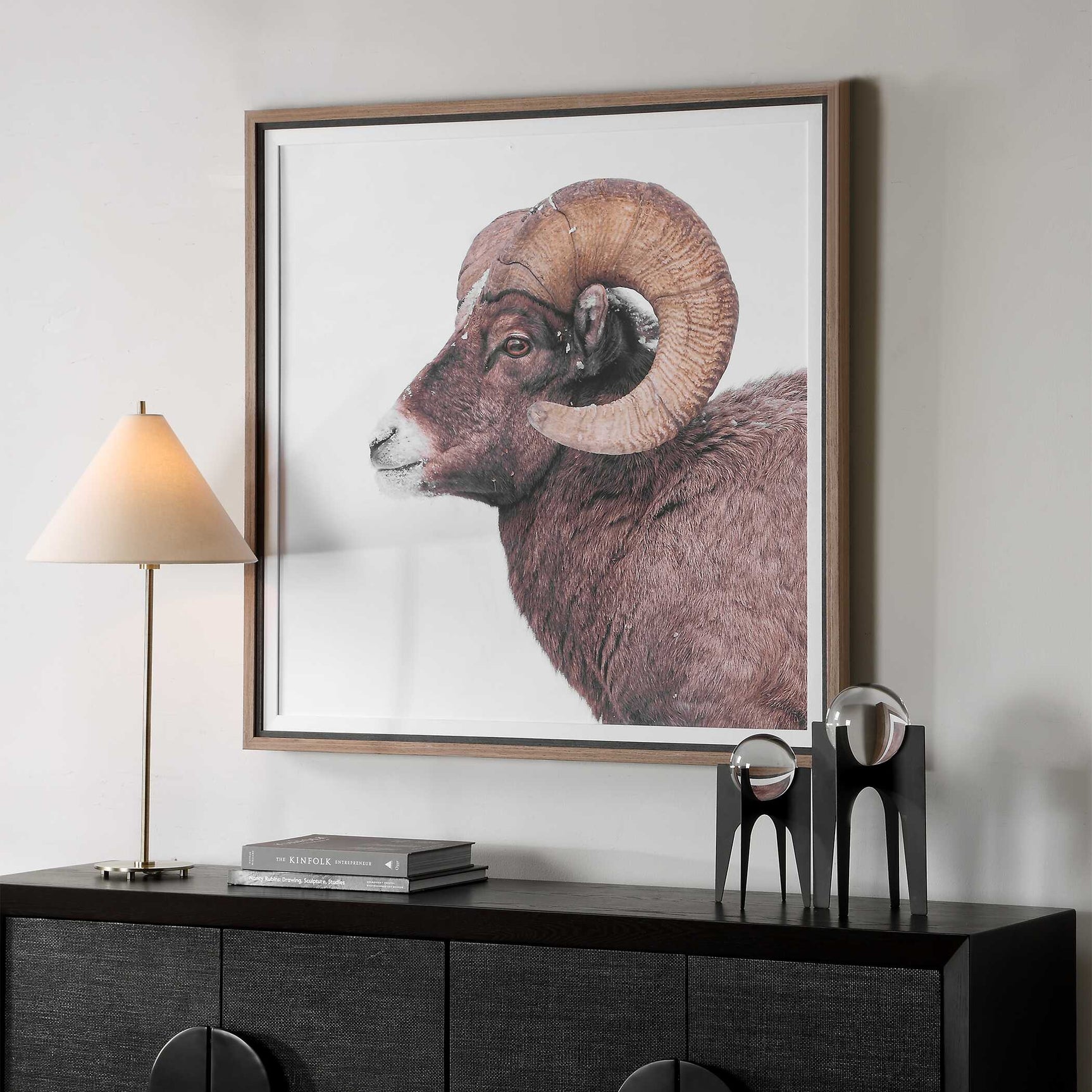 Big Horn Sheep Black/Brown/White Framed Print
