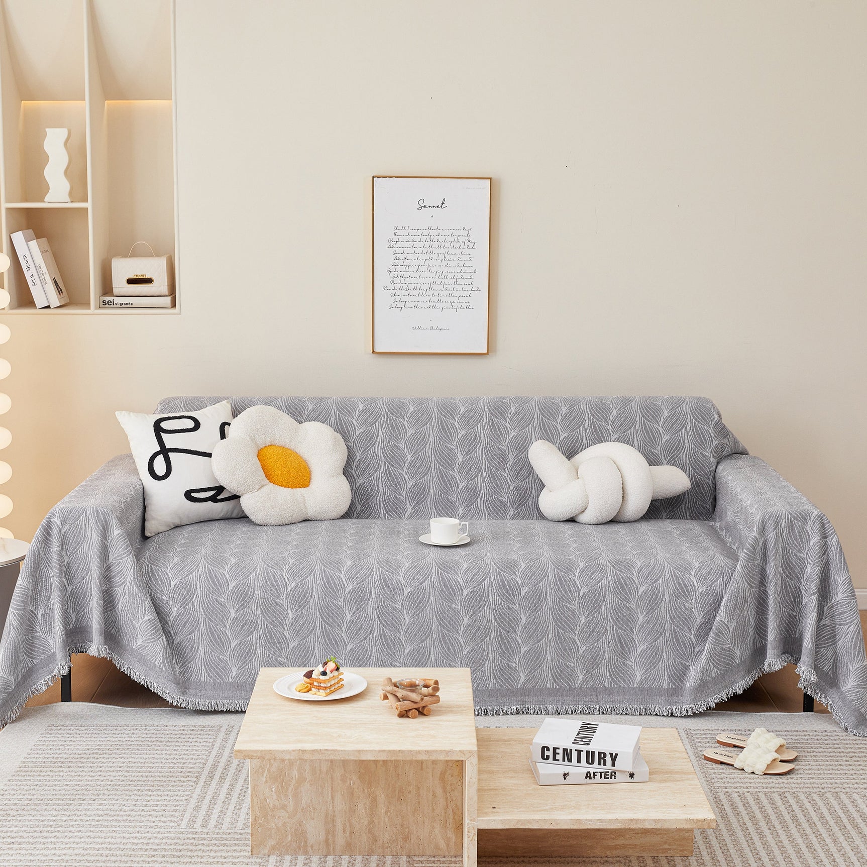Leaf Universal Furniture Protector Chenille Couch Cover, Large Couch Cover Blanket for Couch Sofa
