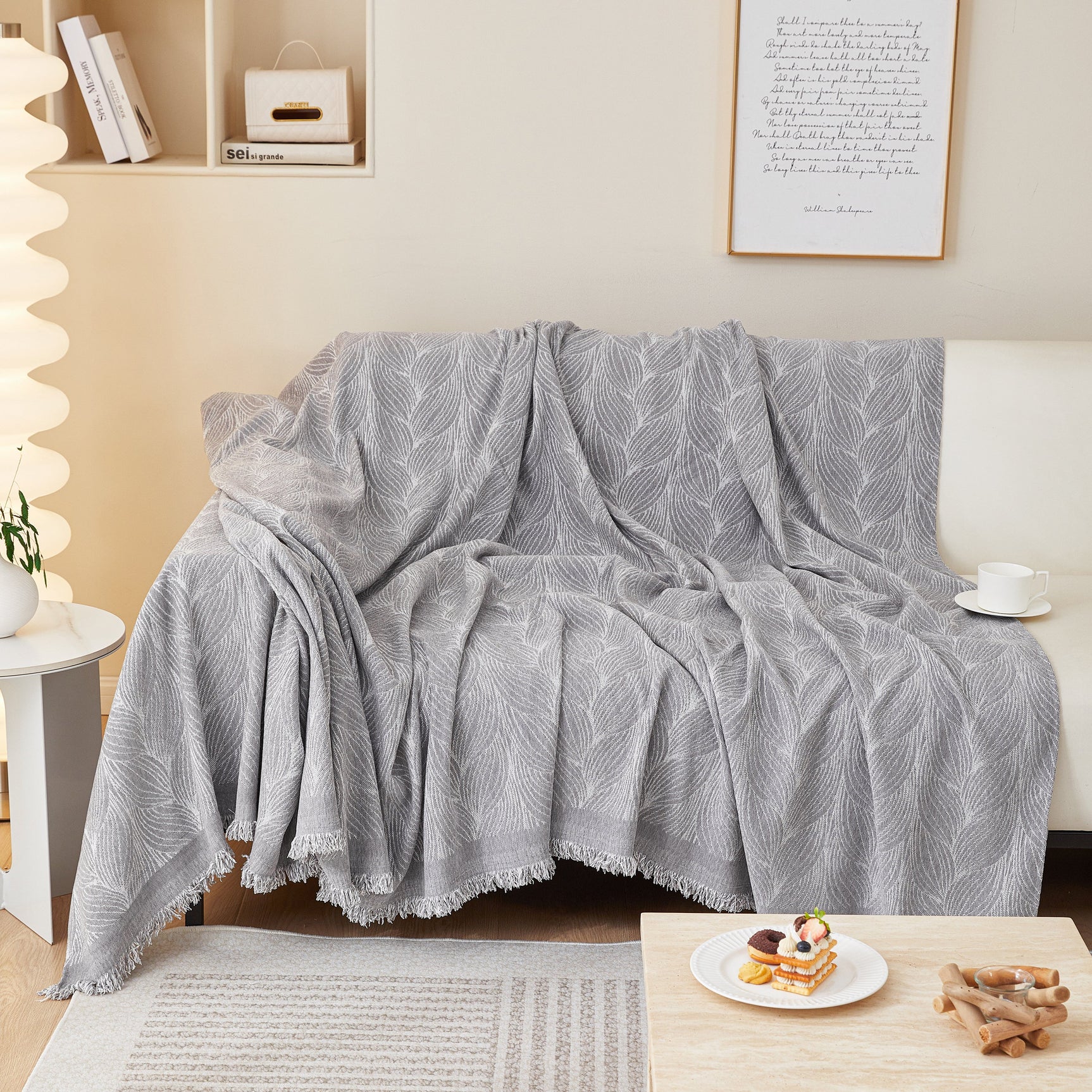 Leaf Universal Furniture Protector Chenille Couch Cover, Large Couch Cover Blanket for Couch Sofa
