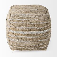 Aadhya Taupe/Silver Leather and Cotton Pouf - Ornate Home