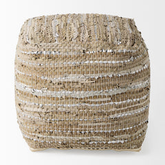 Aadhya Taupe/Silver Leather and Cotton Pouf - Ornate Home