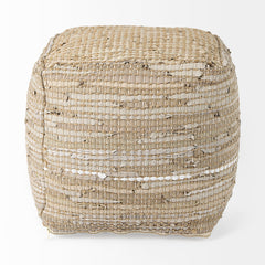 Aalia Beige Leather and Jute Pouf - Ornate Home