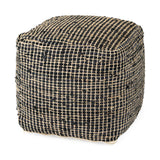Aalia Charcoal Leather and Jute Pouf - Ornate Home