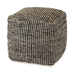 Aalia Charcoal Leather and Jute Pouf