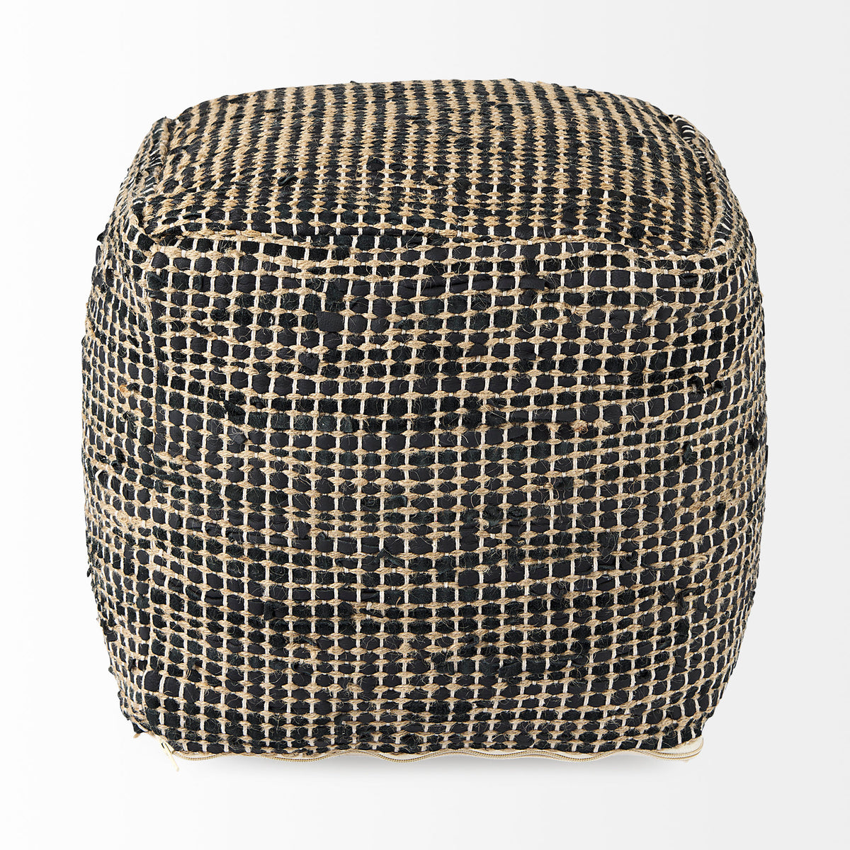 Aalia Charcoal Leather and Jute Pouf - Ornate Home