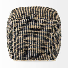 Aalia Charcoal Leather and Jute Pouf