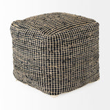 Aalia Charcoal Leather and Jute Pouf - Ornate Home