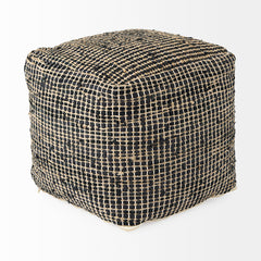 Aalia Charcoal Leather and Jute Pouf