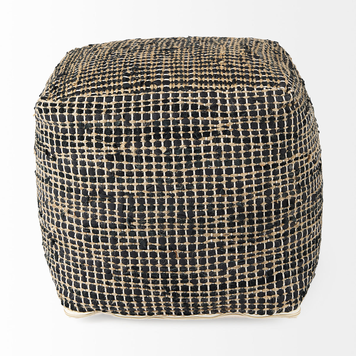 Aalia Charcoal Leather and Jute Pouf - Ornate Home