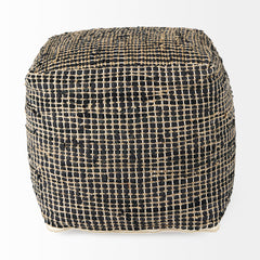 Aalia Charcoal Leather and Jute Pouf