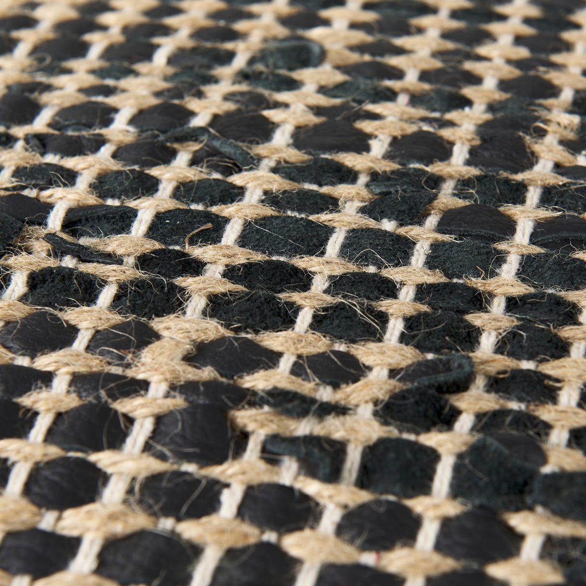 Aalia Charcoal Leather and Jute Pouf - Ornate Home