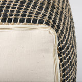 Aalia Charcoal Leather and Jute Pouf - Ornate Home