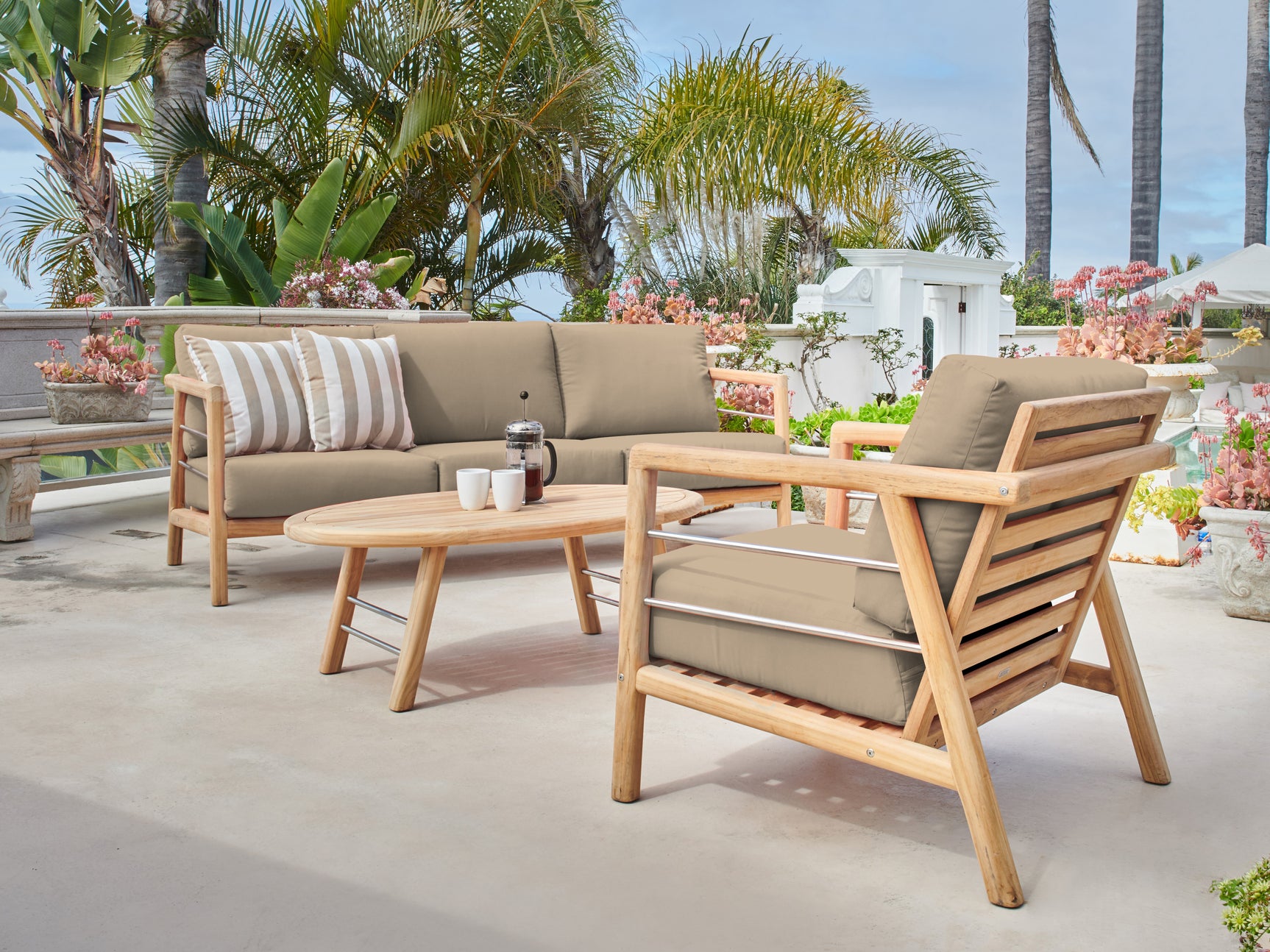 Aalto 3-Person Teak Fawn Outdoor Sofa with Sunbrella® Cushion - Ornate Home