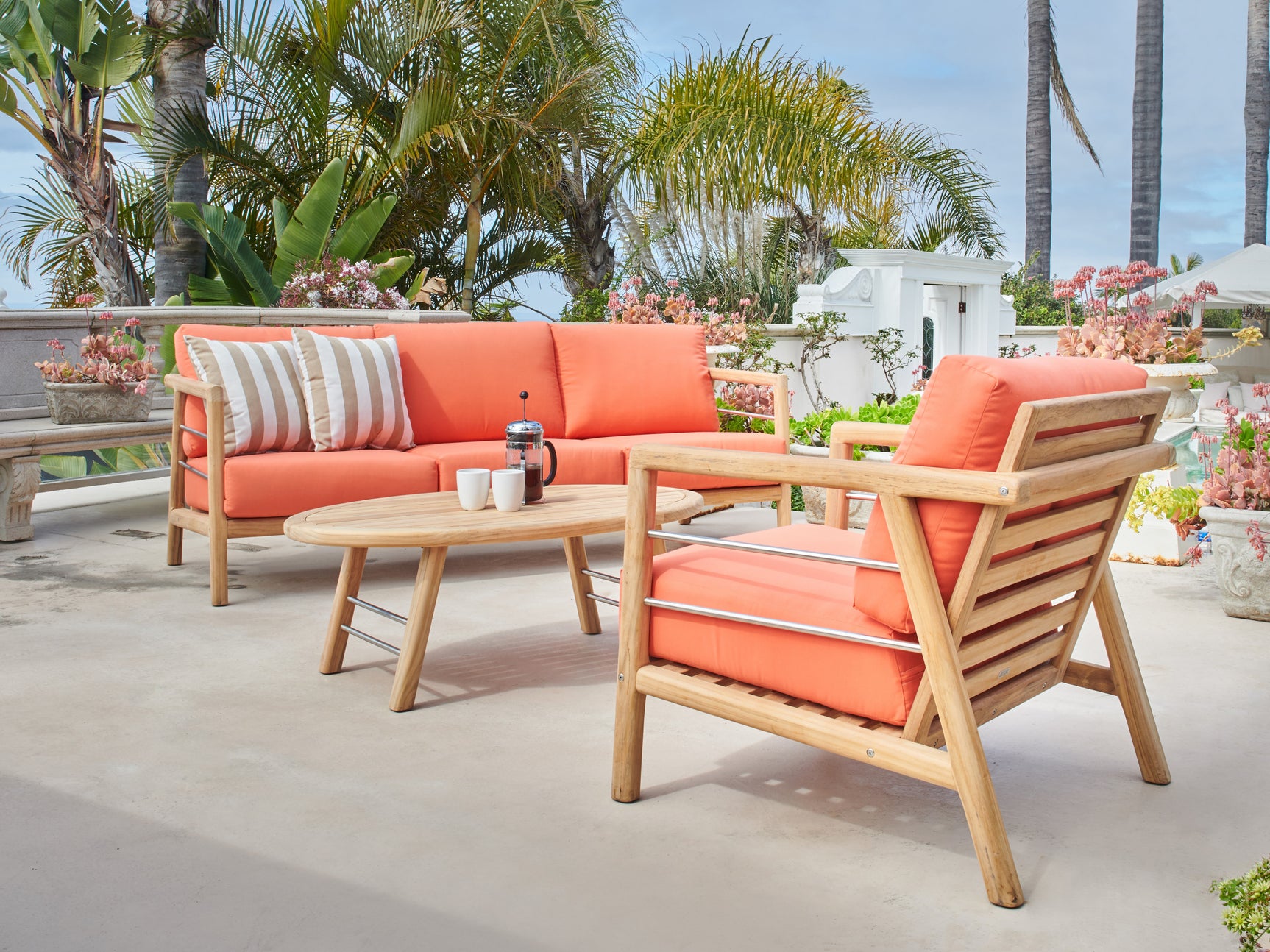 Aalto 3-Person Teak Melon Outdoor Sofa with Sunbrella® Cushion - Ornate Home