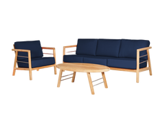 Aalto 3-Person Teak Navy Outdoor Sofa with Sunbrella® Cushion - Ornate Home