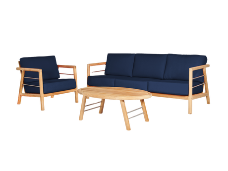 Aalto 3-Person Teak Navy Outdoor Sofa with Sunbrella® Cushion - Ornate Home