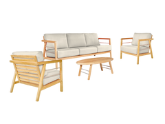 Aalto 4-Piece Teak Canvas Outdoor Patio Deep Seating Set with Sunbrella® Cushion - Ornate Home