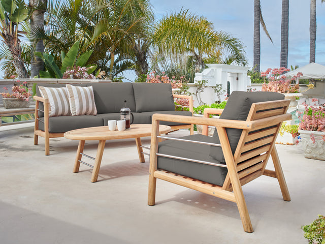 Aalto 4-Piece Teak Charcoal Outdoor Patio Deep Seating Set with Sunbrella® Cushion - Ornate Home
