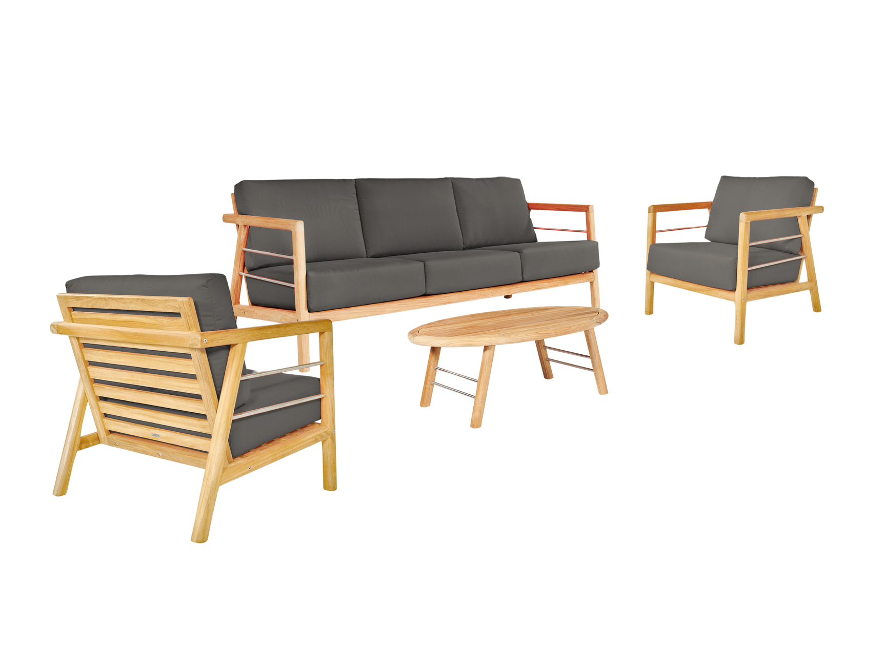 Aalto 4-Piece Teak Charcoal Outdoor Patio Deep Seating Set with Sunbrella® Cushion - Ornate Home