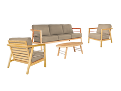 Aalto 4-Piece Teak Fawn Outdoor Patio Deep Seating Set with Sunbrella® Cushion - Ornate Home