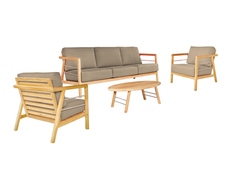 Aalto 4-Piece Teak Fawn Outdoor Patio Deep Seating Set with Sunbrella® Cushion - Ornate Home