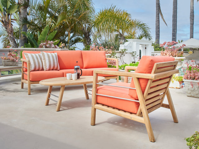 Aalto 4-Piece Teak Melon Outdoor Patio Deep Seating Set with Sunbrella® Cushion - Ornate Home