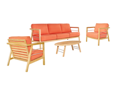 Aalto 4-Piece Teak Melon Outdoor Patio Deep Seating Set with Sunbrella® Cushion - Ornate Home