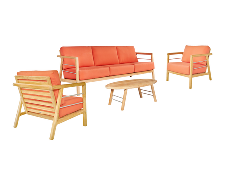 Aalto 4-Piece Teak Melon Outdoor Patio Deep Seating Set with Sunbrella® Cushion - Ornate Home
