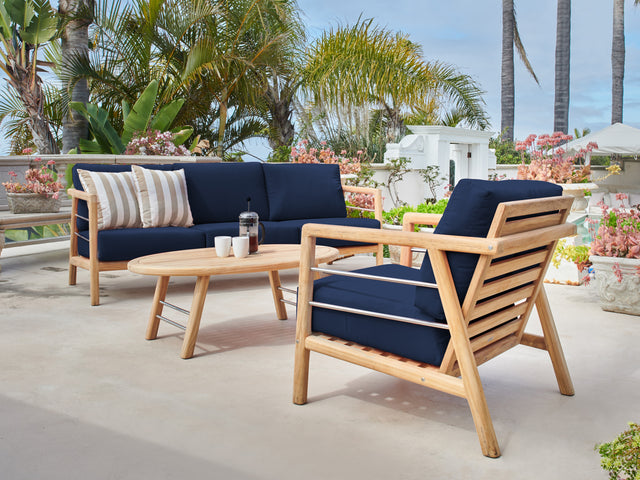 Aalto 4-Piece Teak Navy Outdoor Patio Deep Seating Set with Sunbrella® Cushion - Ornate Home
