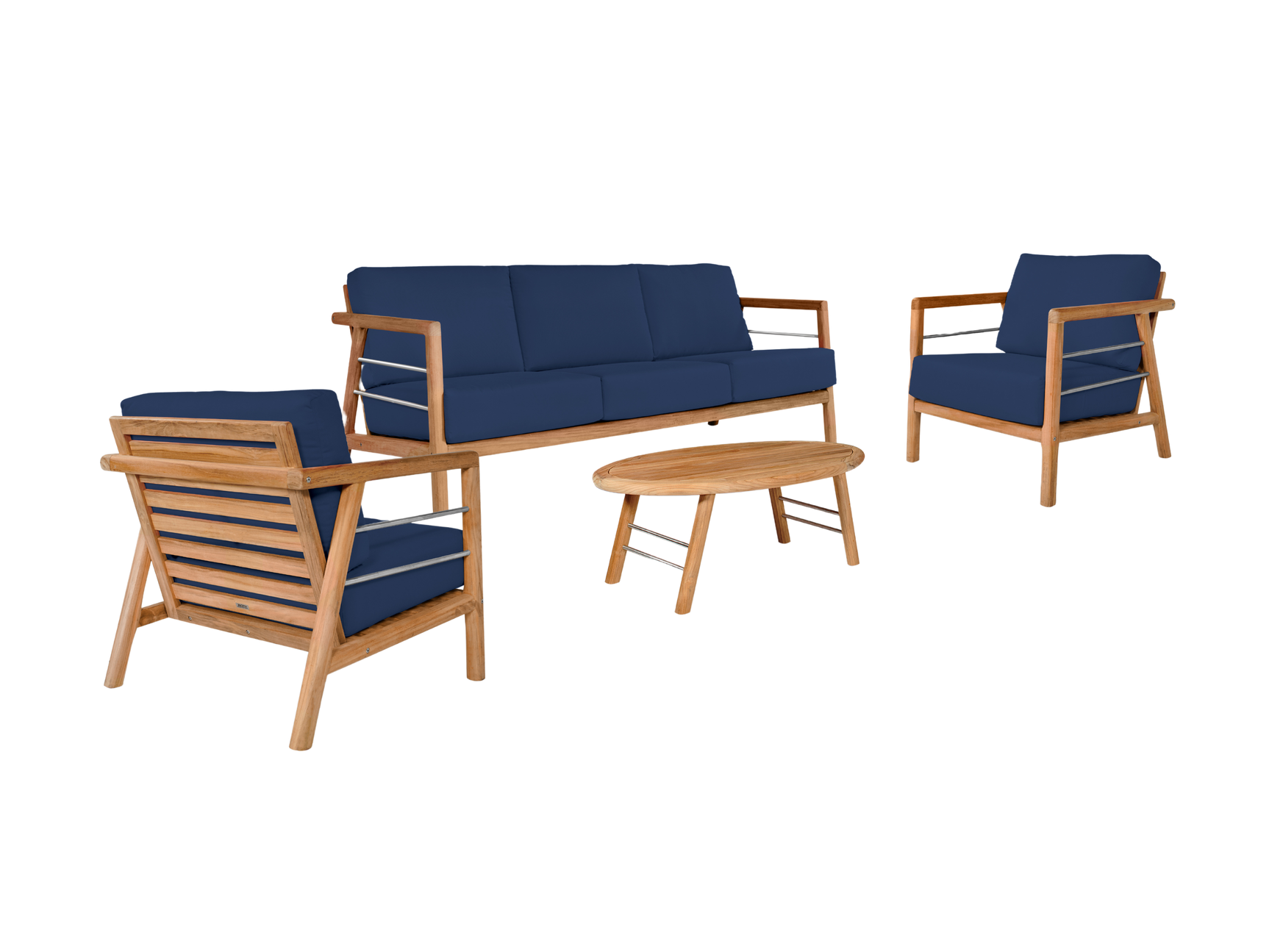Aalto 4-Piece Teak Navy Outdoor Patio Deep Seating Set with Sunbrella® Cushion - Ornate Home