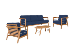 Aalto 4-Piece Teak Navy Outdoor Patio Deep Seating Set with Sunbrella® Cushion - Ornate Home
