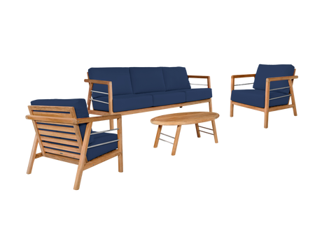 Aalto 4-Piece Teak Navy Outdoor Patio Deep Seating Set with Sunbrella® Cushion - Ornate Home