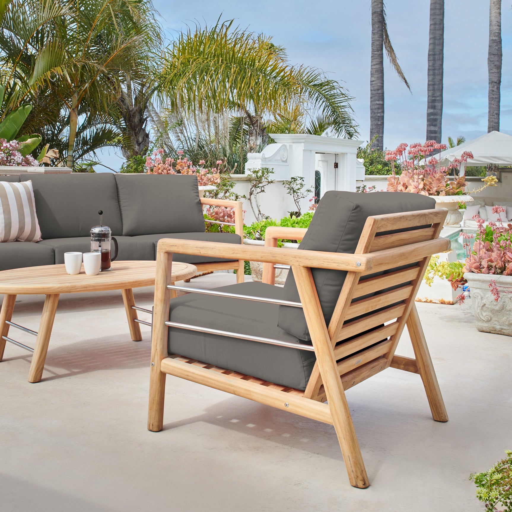 Aalto Teak Charcoal Outdoor Club Chair with Sunbrella® Cushion - Ornate Home