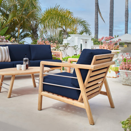 Aalto Teak Navy Outdoor Club Chair with Sunbrella® Cushion - Ornate Home
