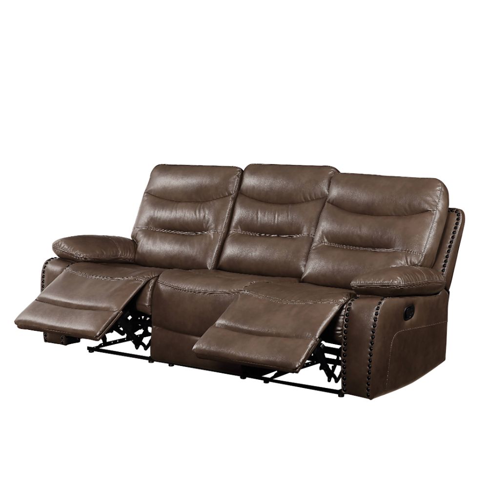 Aashi Brown Leather Gel Match Reclining Sofa - Ornate Home