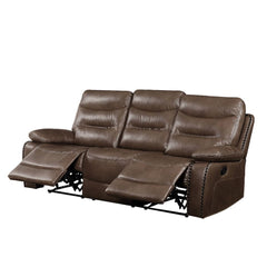 Aashi Brown Leather Gel Match Reclining Sofa - Ornate Home