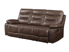 Aashi Brown Leather Gel Match Reclining Sofa - Ornate Home