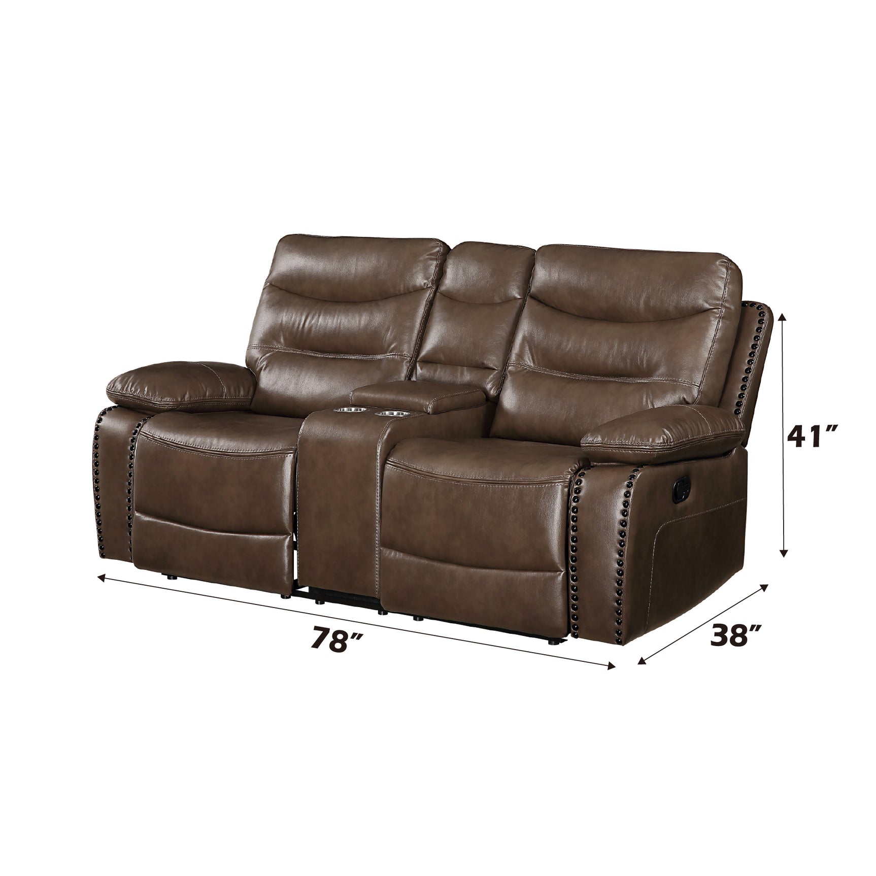 Aashi Brown Reclining Loveseat w/Console - Ornate Home