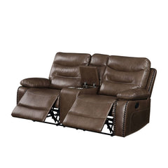 Aashi Brown Reclining Loveseat w/Console - Ornate Home