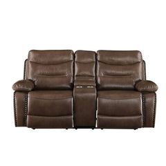 Aashi Brown Reclining Loveseat w/Console - Ornate Home