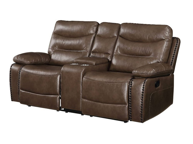 Aashi Brown Reclining Loveseat w/Console - Ornate Home