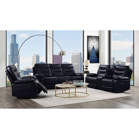 Aashi Navy LeatherGel Match Manual Reclining Sofa - Ornate Home