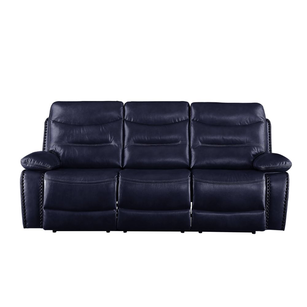 Aashi Navy LeatherGel Match Manual Reclining Sofa - Ornate Home