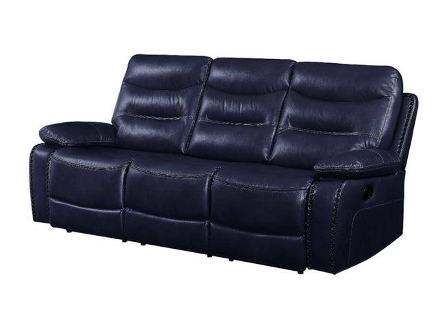 Aashi Navy LeatherGel Match Manual Reclining Sofa - Ornate Home