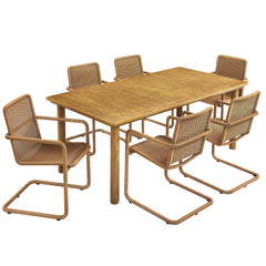 Abacus Natural 7-Piece Rectangular Outdoor Patio Aluminum Dining Table Set with Rattan Armchairs - Ornate Home