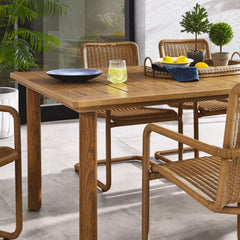 Abacus Natural 7-Piece Rectangular Outdoor Patio Aluminum Dining Table Set with Rattan Armchairs - Ornate Home
