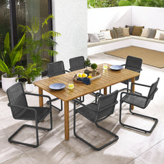 Abacus Slate/Natural 7-Piece Rectangular Outdoor Patio Aluminum Dining Table Set with Rattan Armchairs - Ornate Home