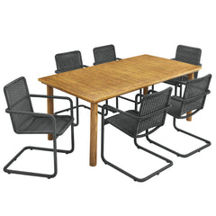 Abacus Slate/Natural 7-Piece Rectangular Outdoor Patio Aluminum Dining Table Set with Rattan Armchairs - Ornate Home
