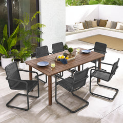 Abacus Slate/Walnut 7-Piece Rectangular Outdoor Patio Aluminum Dining Table Set with Rattan Armchairs - Ornate Home