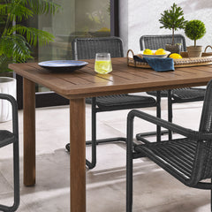 Abacus Slate/Walnut 7-Piece Rectangular Outdoor Patio Aluminum Dining Table Set with Rattan Armchairs - Ornate Home